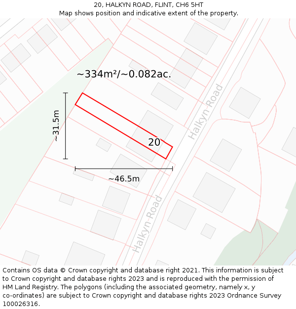 20, HALKYN ROAD, FLINT, CH6 5HT: Plot and title map
