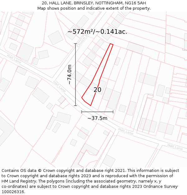 20, HALL LANE, BRINSLEY, NOTTINGHAM, NG16 5AH: Plot and title map