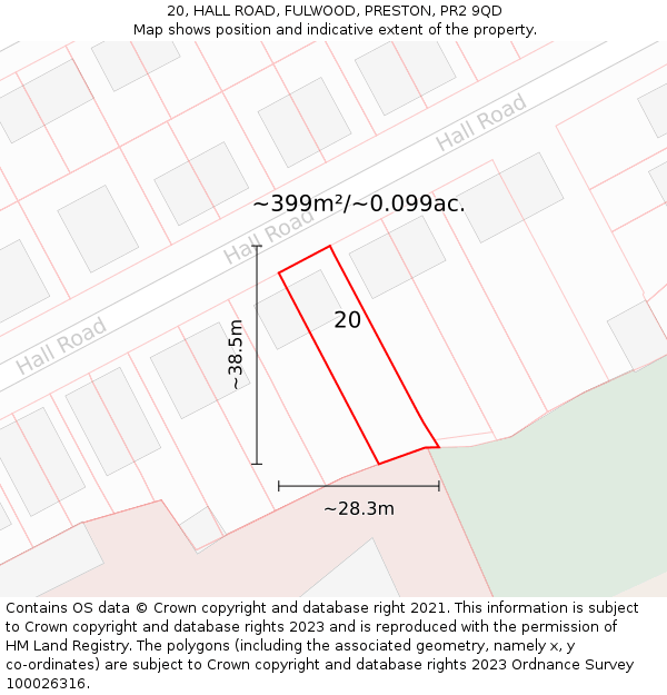 20, HALL ROAD, FULWOOD, PRESTON, PR2 9QD: Plot and title map