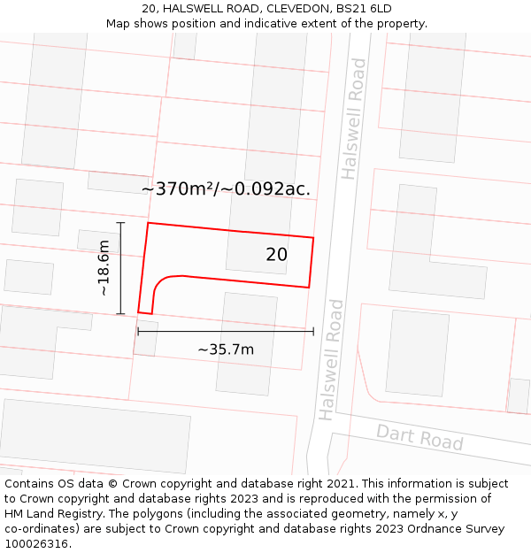 20, HALSWELL ROAD, CLEVEDON, BS21 6LD: Plot and title map