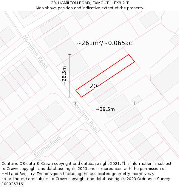 20, HAMILTON ROAD, EXMOUTH, EX8 2LT: Plot and title map