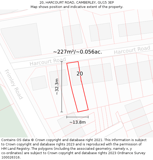 20, HARCOURT ROAD, CAMBERLEY, GU15 3EP: Plot and title map