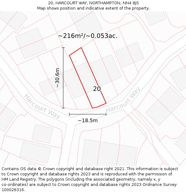 20, HARCOURT WAY, NORTHAMPTON, NN4 8JS: Plot and title map