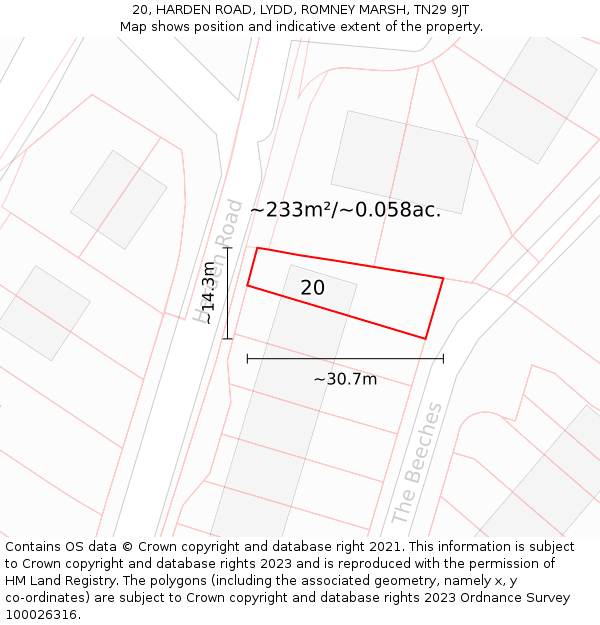 20, HARDEN ROAD, LYDD, ROMNEY MARSH, TN29 9JT: Plot and title map