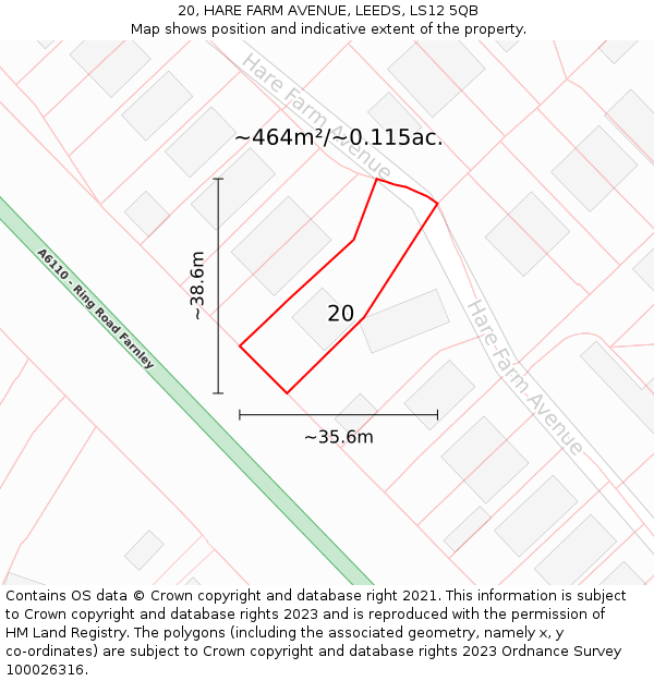 20, HARE FARM AVENUE, LEEDS, LS12 5QB: Plot and title map