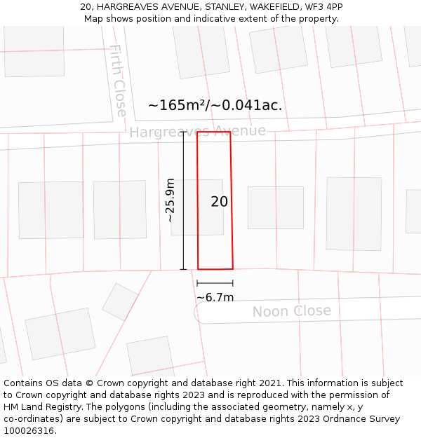 20, HARGREAVES AVENUE, STANLEY, WAKEFIELD, WF3 4PP: Plot and title map