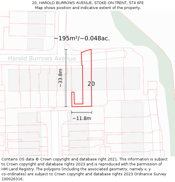 20, HAROLD BURROWS AVENUE, STOKE-ON-TRENT, ST4 6FE: Plot and title map