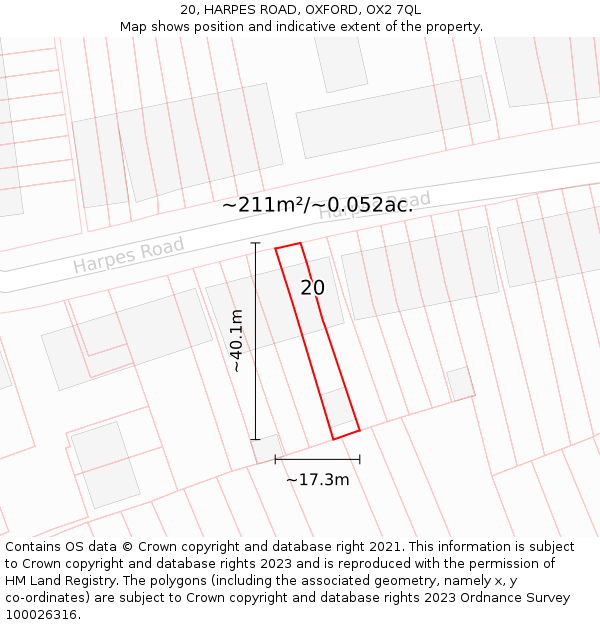 20, HARPES ROAD, OXFORD, OX2 7QL: Plot and title map