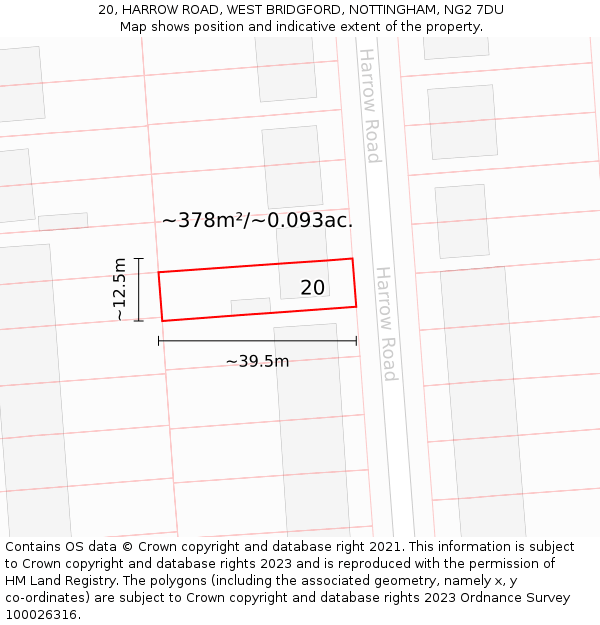 20, HARROW ROAD, WEST BRIDGFORD, NOTTINGHAM, NG2 7DU: Plot and title map