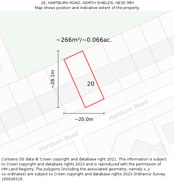 20, HARTBURN ROAD, NORTH SHIELDS, NE30 3RH: Plot and title map