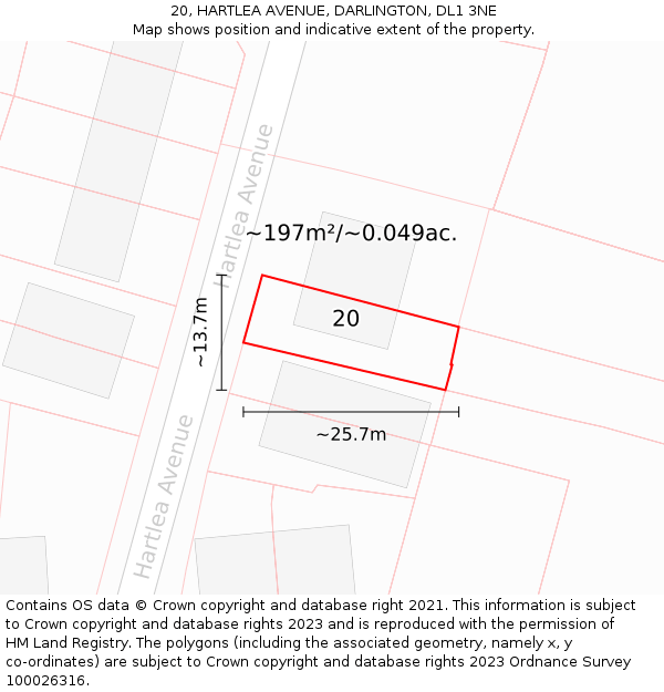 20, HARTLEA AVENUE, DARLINGTON, DL1 3NE: Plot and title map