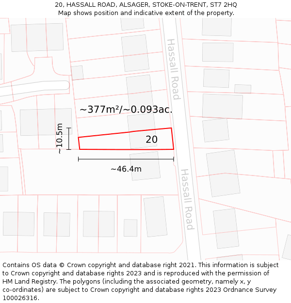 20, HASSALL ROAD, ALSAGER, STOKE-ON-TRENT, ST7 2HQ: Plot and title map