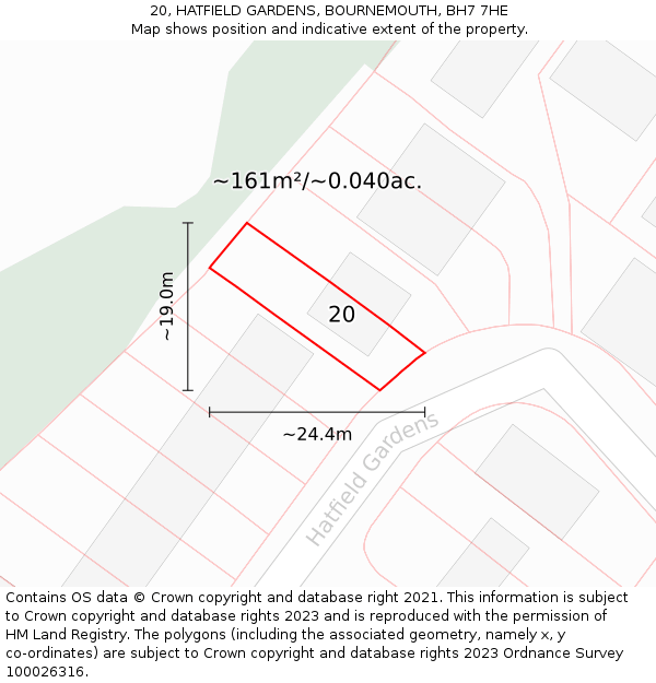 20, HATFIELD GARDENS, BOURNEMOUTH, BH7 7HE: Plot and title map