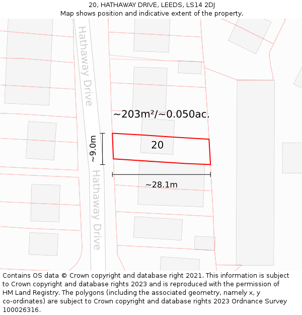 20, HATHAWAY DRIVE, LEEDS, LS14 2DJ: Plot and title map