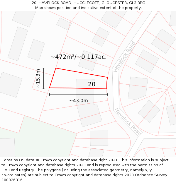 20, HAVELOCK ROAD, HUCCLECOTE, GLOUCESTER, GL3 3PG: Plot and title map