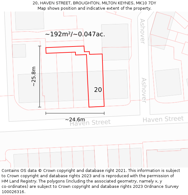 20, HAVEN STREET, BROUGHTON, MILTON KEYNES, MK10 7DY: Plot and title map