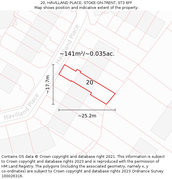 20, HAVILLAND PLACE, STOKE-ON-TRENT, ST3 6FF: Plot and title map