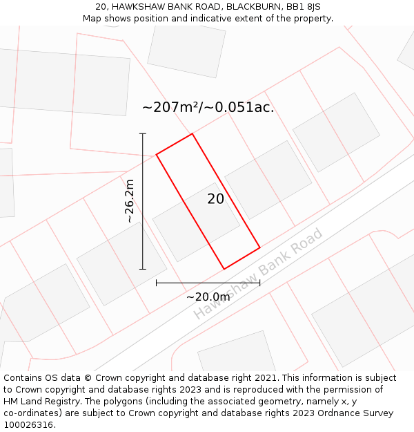 20, HAWKSHAW BANK ROAD, BLACKBURN, BB1 8JS: Plot and title map