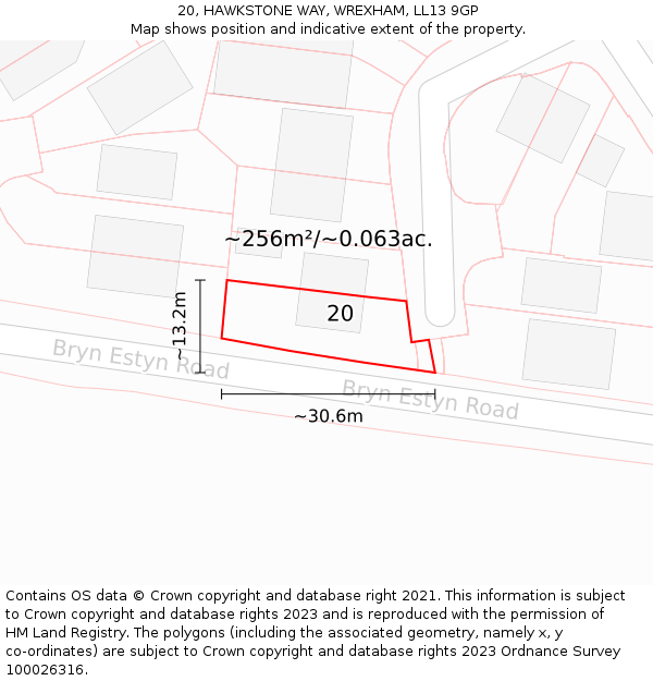 20, HAWKSTONE WAY, WREXHAM, LL13 9GP: Plot and title map