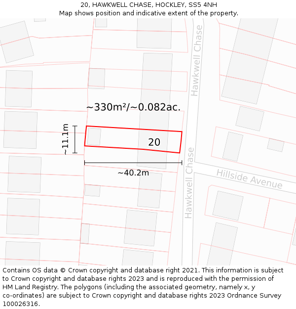 20, HAWKWELL CHASE, HOCKLEY, SS5 4NH: Plot and title map