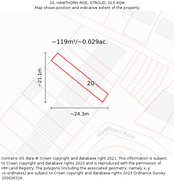 20, HAWTHORN RISE, STROUD, GL5 4QW: Plot and title map