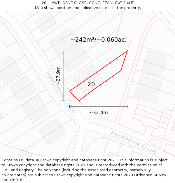 20, HAWTHORNE CLOSE, CONGLETON, CW12 4UF: Plot and title map