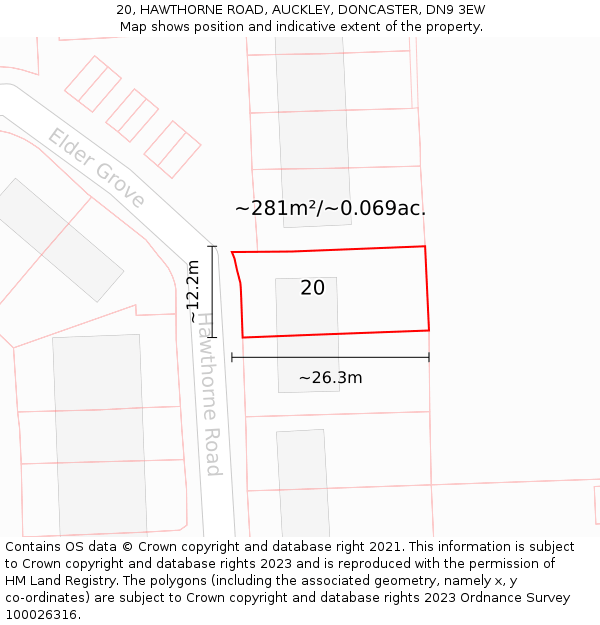 20, HAWTHORNE ROAD, AUCKLEY, DONCASTER, DN9 3EW: Plot and title map