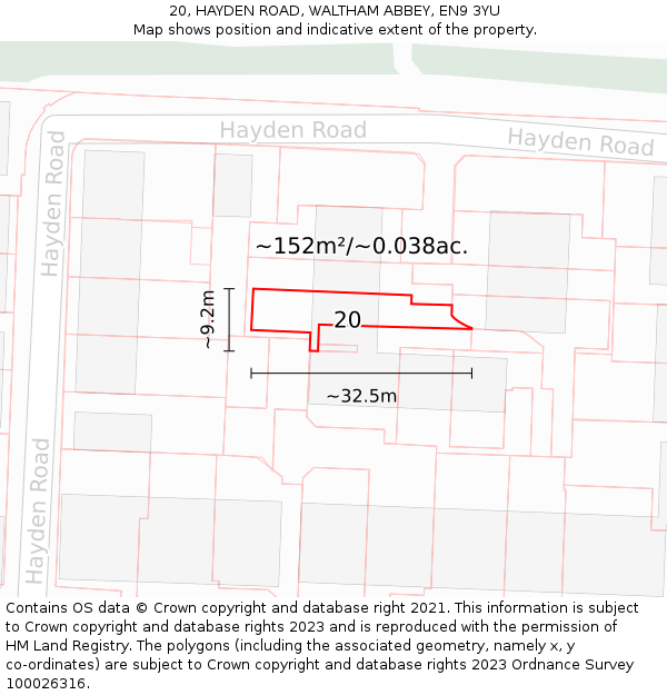 20, HAYDEN ROAD, WALTHAM ABBEY, EN9 3YU: Plot and title map