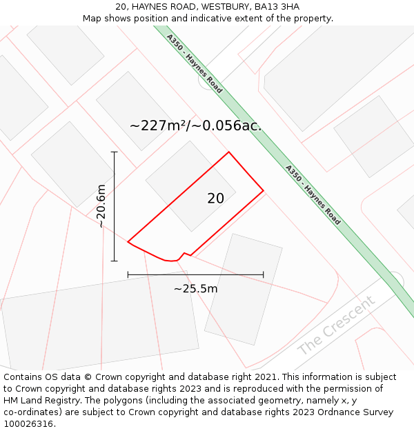 20, HAYNES ROAD, WESTBURY, BA13 3HA: Plot and title map