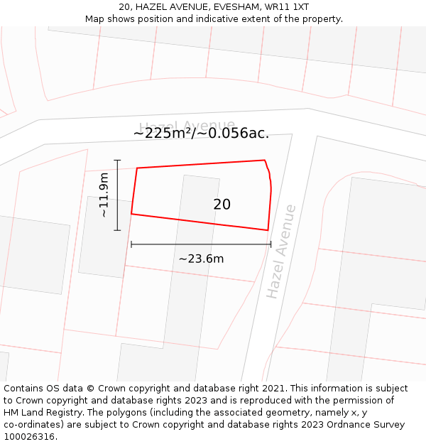 20, HAZEL AVENUE, EVESHAM, WR11 1XT: Plot and title map