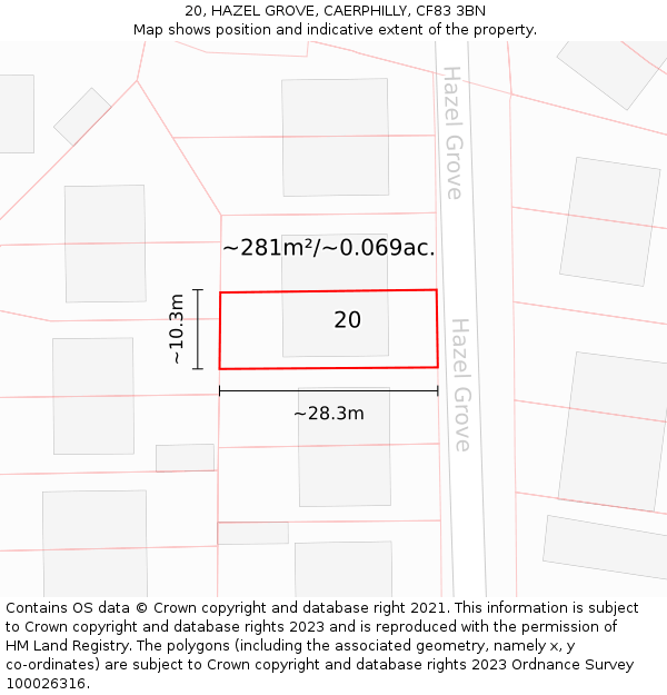 20, HAZEL GROVE, CAERPHILLY, CF83 3BN: Plot and title map