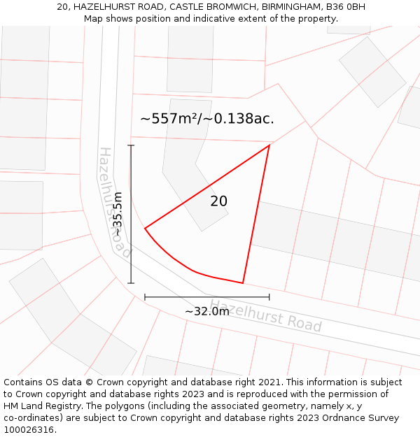 20, HAZELHURST ROAD, CASTLE BROMWICH, BIRMINGHAM, B36 0BH: Plot and title map