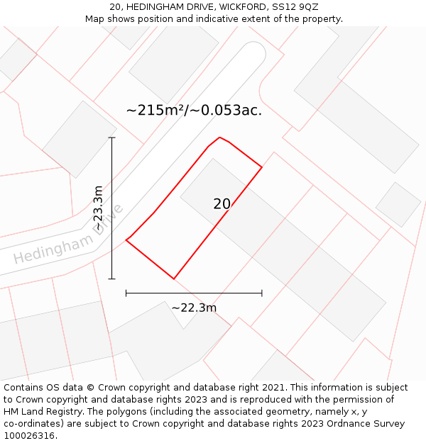 20, HEDINGHAM DRIVE, WICKFORD, SS12 9QZ: Plot and title map