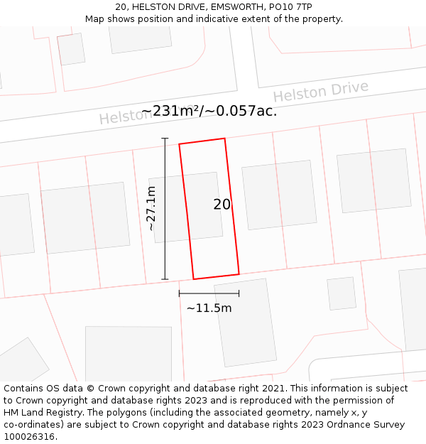 20, HELSTON DRIVE, EMSWORTH, PO10 7TP: Plot and title map