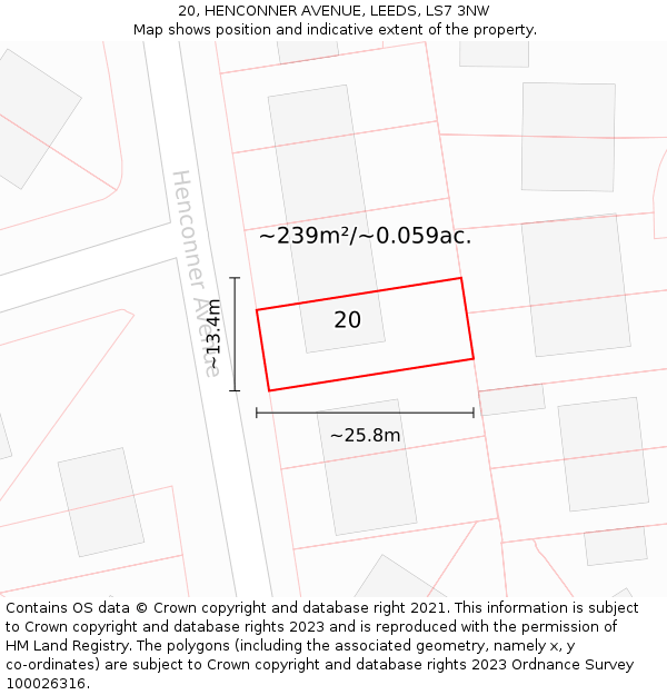 20, HENCONNER AVENUE, LEEDS, LS7 3NW: Plot and title map