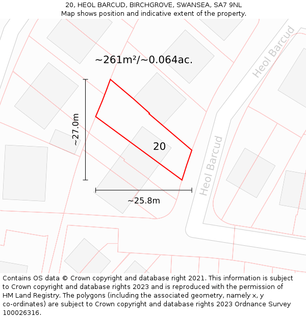 20, HEOL BARCUD, BIRCHGROVE, SWANSEA, SA7 9NL: Plot and title map