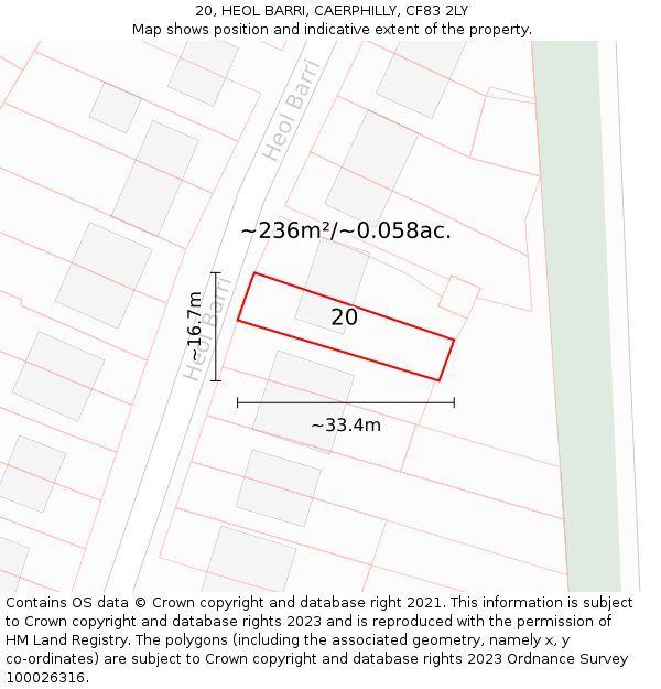 20, HEOL BARRI, CAERPHILLY, CF83 2LY: Plot and title map