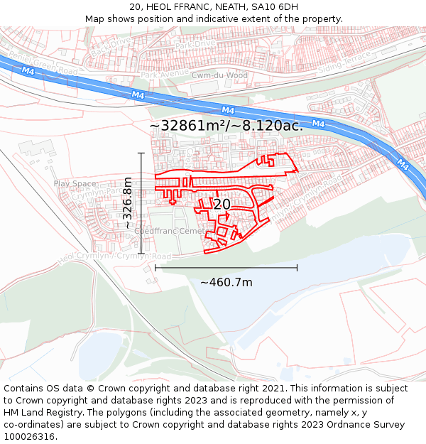 20, HEOL FFRANC, NEATH, SA10 6DH: Plot and title map