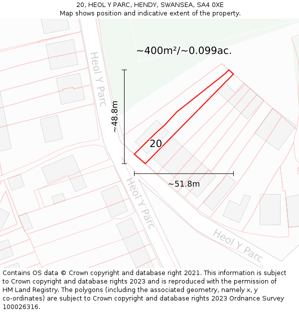 20, HEOL Y PARC, HENDY, SWANSEA, SA4 0XE: Plot and title map