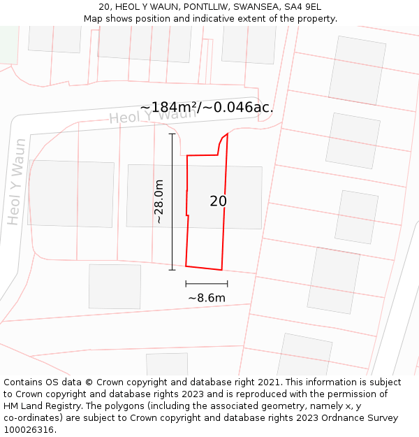 20, HEOL Y WAUN, PONTLLIW, SWANSEA, SA4 9EL: Plot and title map