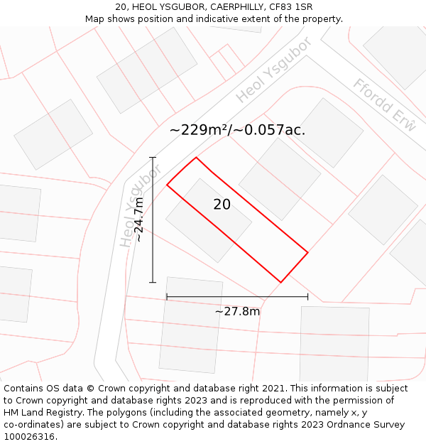 20, HEOL YSGUBOR, CAERPHILLY, CF83 1SR: Plot and title map