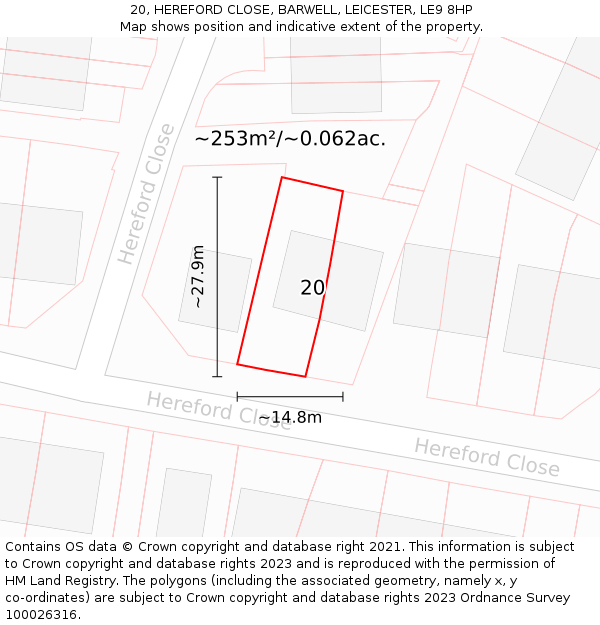 20, HEREFORD CLOSE, BARWELL, LEICESTER, LE9 8HP: Plot and title map