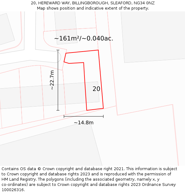 20, HEREWARD WAY, BILLINGBOROUGH, SLEAFORD, NG34 0NZ: Plot and title map