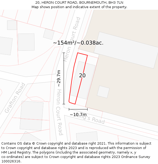 20, HERON COURT ROAD, BOURNEMOUTH, BH3 7LN: Plot and title map