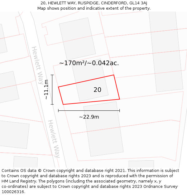 20, HEWLETT WAY, RUSPIDGE, CINDERFORD, GL14 3AJ: Plot and title map