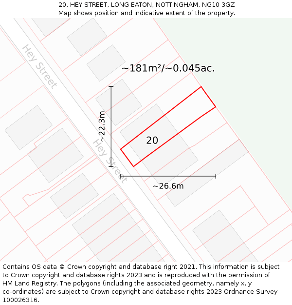 20, HEY STREET, LONG EATON, NOTTINGHAM, NG10 3GZ: Plot and title map