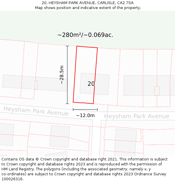 20, HEYSHAM PARK AVENUE, CARLISLE, CA2 7SA: Plot and title map