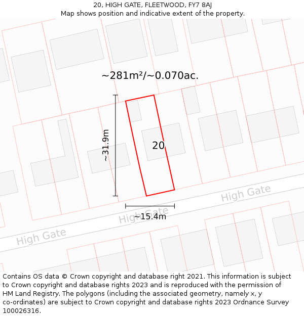 20, HIGH GATE, FLEETWOOD, FY7 8AJ: Plot and title map