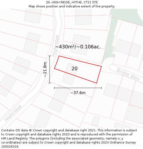 20, HIGH RIDGE, HYTHE, CT21 5TE: Plot and title map