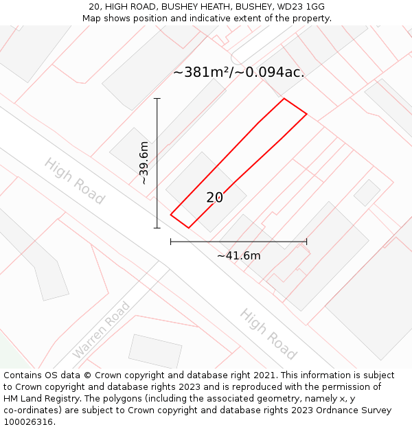 20, HIGH ROAD, BUSHEY HEATH, BUSHEY, WD23 1GG: Plot and title map